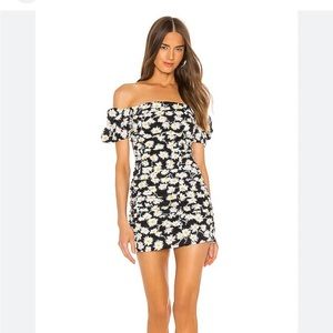 Revolve Daisy Print Ruched Dress | Size XS